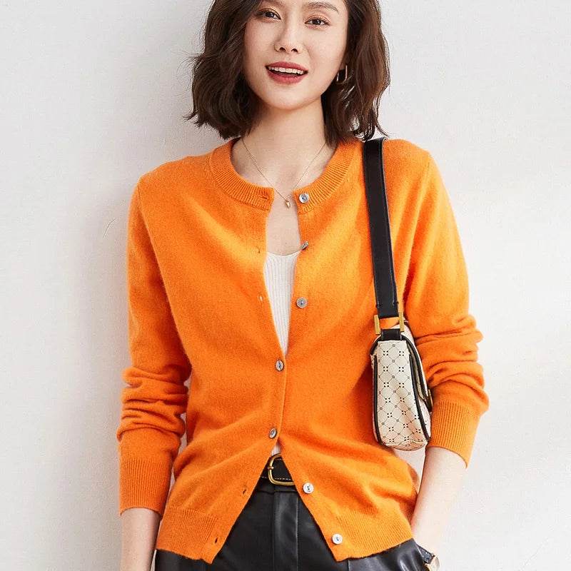 Women Cardigans Sweater O-neck Spring Autumn Knitted Cashmere Cardigans Solid Single Breasted Womens Sweaters 2022 - AIAZ