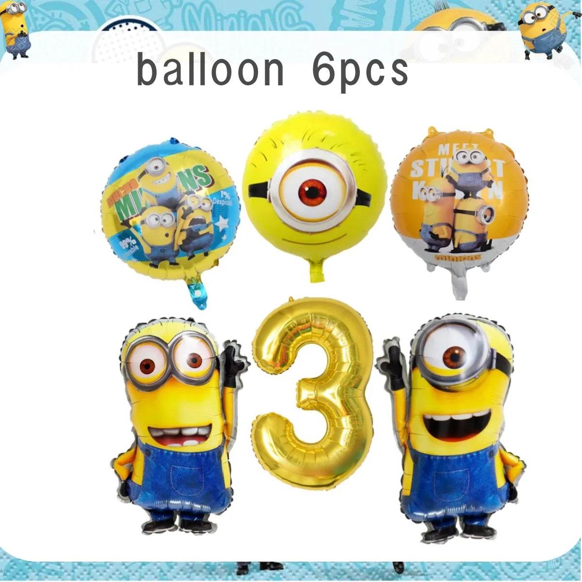 Big Eye Yellow Man Birthday Party Supplies Set - Disposable Tableware Tablecloth Plate Cup Balloon for Boys & Girls Baby Shower - AIAZ