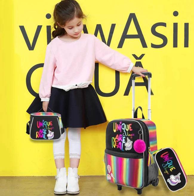 School Wheeled backpack Bag School bag with wheels Trolley Satchel bag Kids School Rolling backpack for girls School Trolley Bag - AIAZ