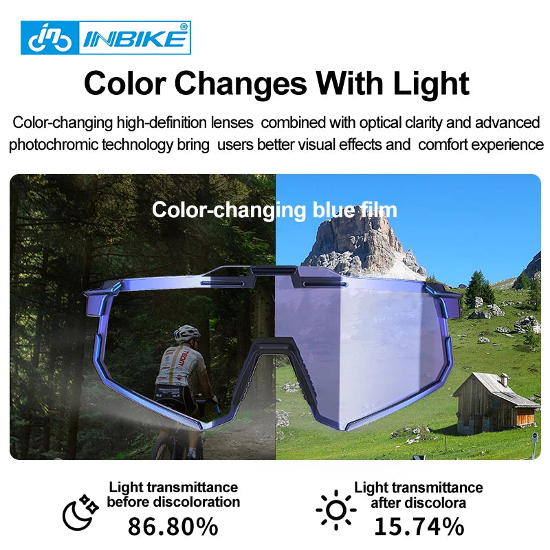 INBIKE Photochromic Cycling Sunglasses Professional Road Bike Riding Glasses for Men Bicycle Windproof Sand Goggles Bike Eyewear