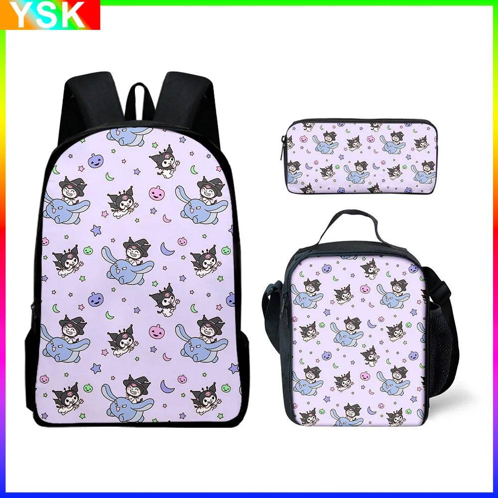 Sanrio Kuromi Backpack Sanrio Backpack Pencil Bag Student School Bag Primary and Middle kawaii Cartoon School Bag Mochila - AIAZ