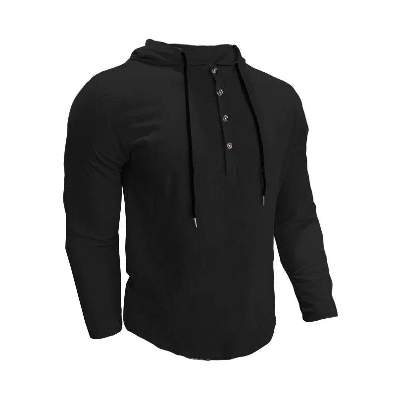 24 New cotton and linen shirts hooded loose large size casual sweater long sleeve hoodie men - AIAZ
