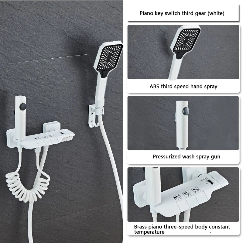 New Design Gun Grey Bathroom Shower System Set Piano Keys Brass LED Digital Shower Faucet Bath Hot and Cold Mixer Shower Tap Set