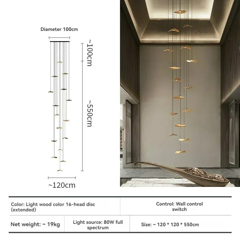 Japanese Lotus Leaf Chandelier Wabi Sabi Solid Wood Lamp Living Dining Room Zen Tearoom Villa Duplex Kitchen Island Linear Light