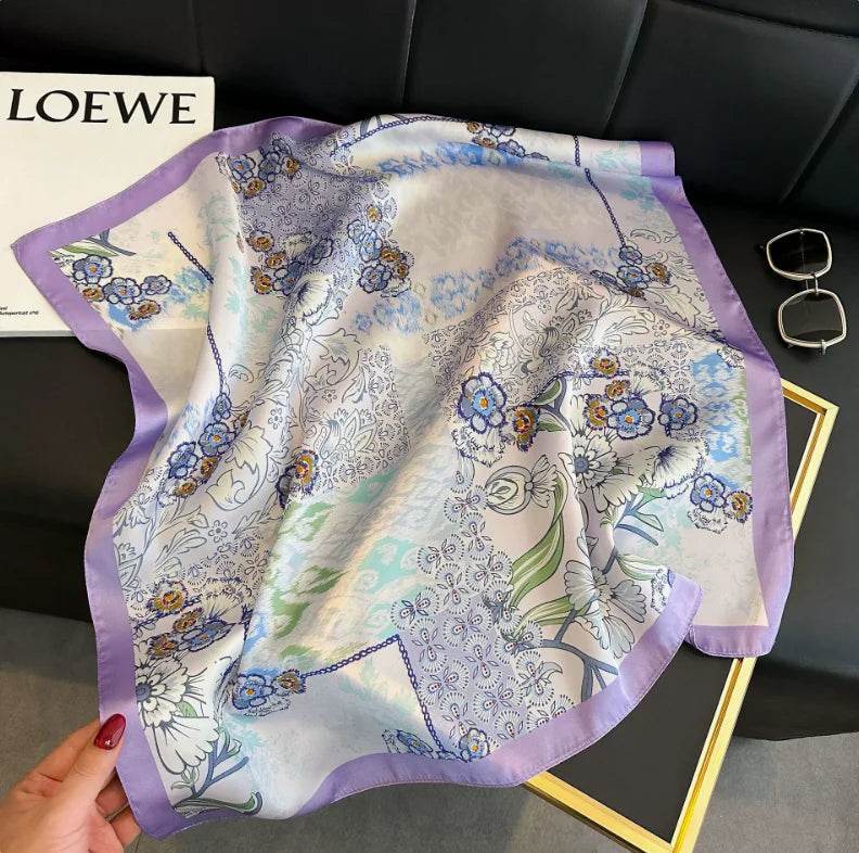 Women Fashion Versatile New Silk Scarves 70x70cm Square Scarf Korean Version Neck Protection Spring and Autumn Vintage Scarf - AIAZ