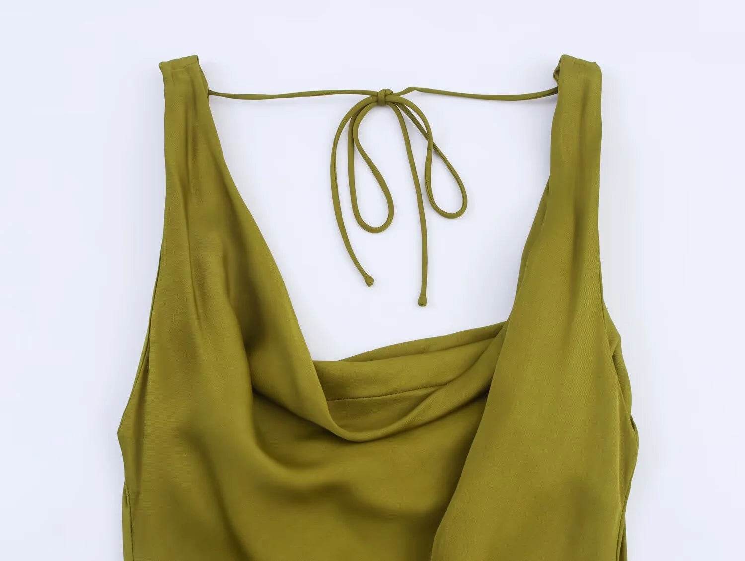 2025 Woman Fashion Solid Sexy Hanging Neck Backless Ruffled Dress Casual Slim Sleeveless Midi Long Dresses Vestidos Mujer - AIAZ