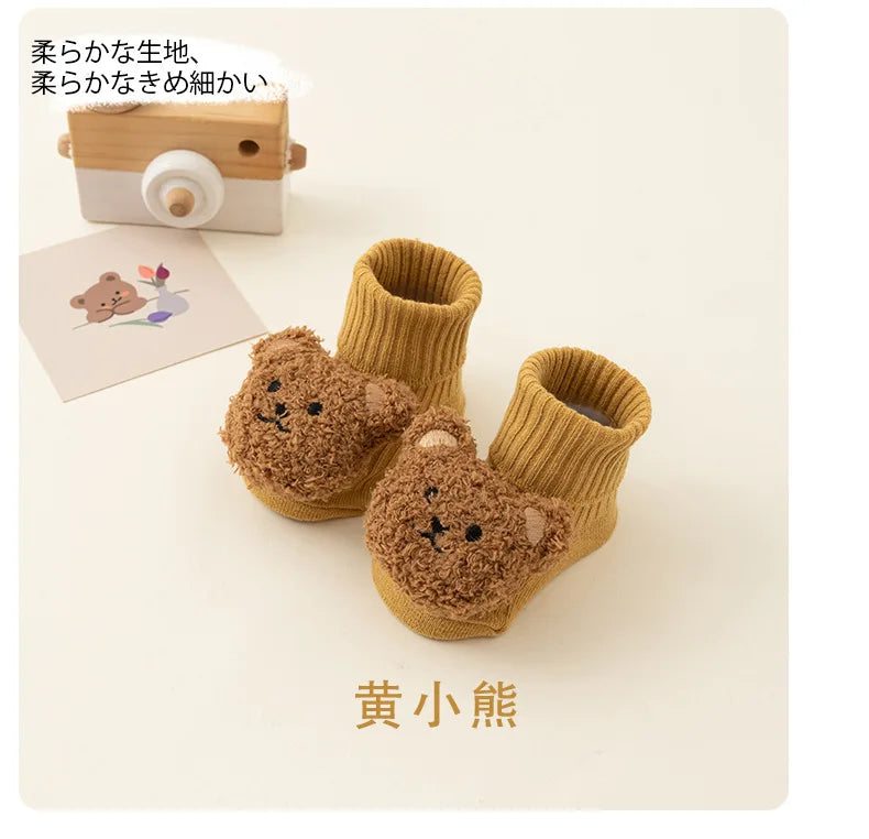 Cute Cartoon Bear Baby Socks for Boys Girls Spring Autumn Soft Cotton Anti Slip Soled Newborn Toddler Sock Kids Warm Socken