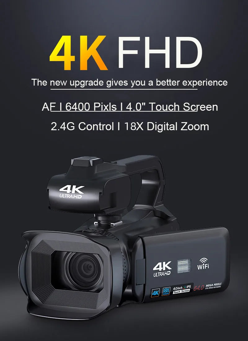 4k 60fps 64MP Youtube Video Live Stream 4.0 Rotate Touch Screen Digital Phone Webcam CMOS Camera