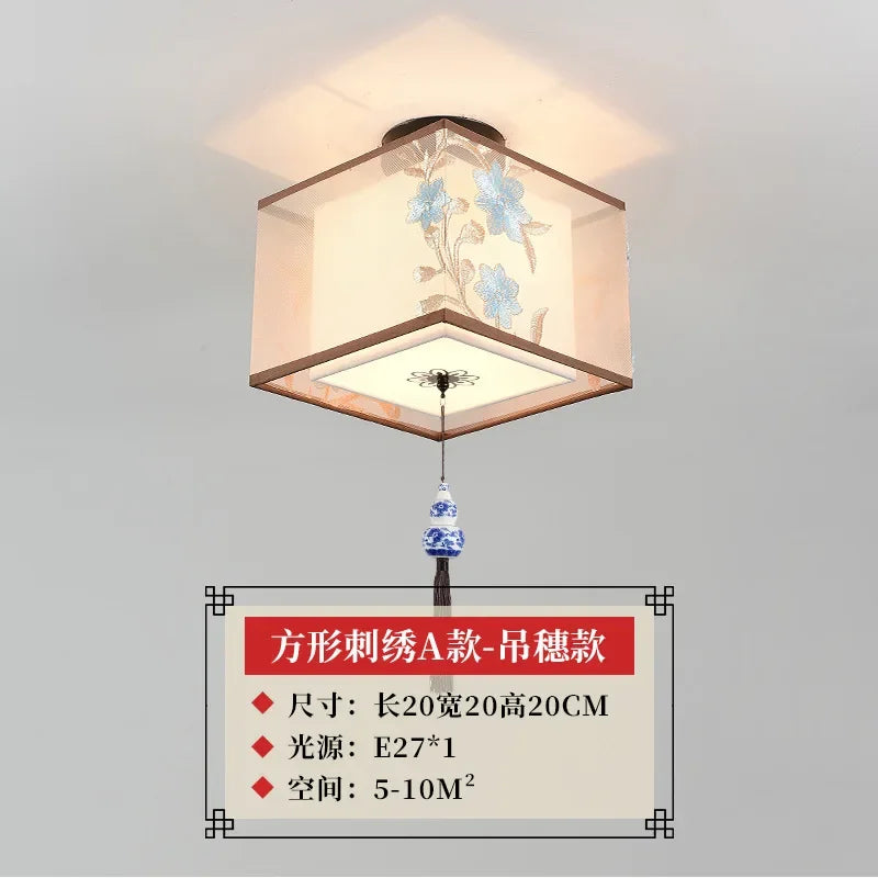 New Chinese Chandelier Lustre Ceiling Lamp Simple Corridor Chinese Painting Ceiling Lights Creative Suspendu Lotus Led Lighting