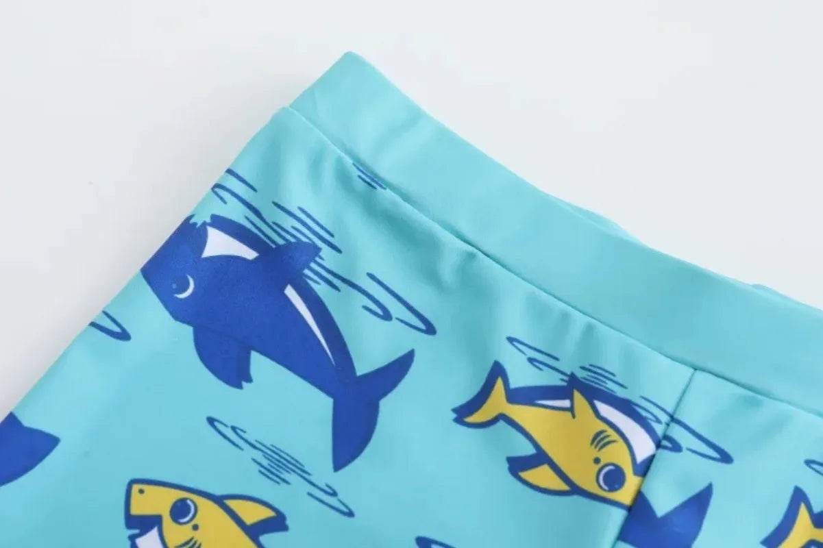 2-piece Set of Summer Children's Swim Trunks Swim Caps Boys' Swimwear Quick Drying Shorts Cartoon Print Beach Swimwear Ages 4-16 - AIAZ