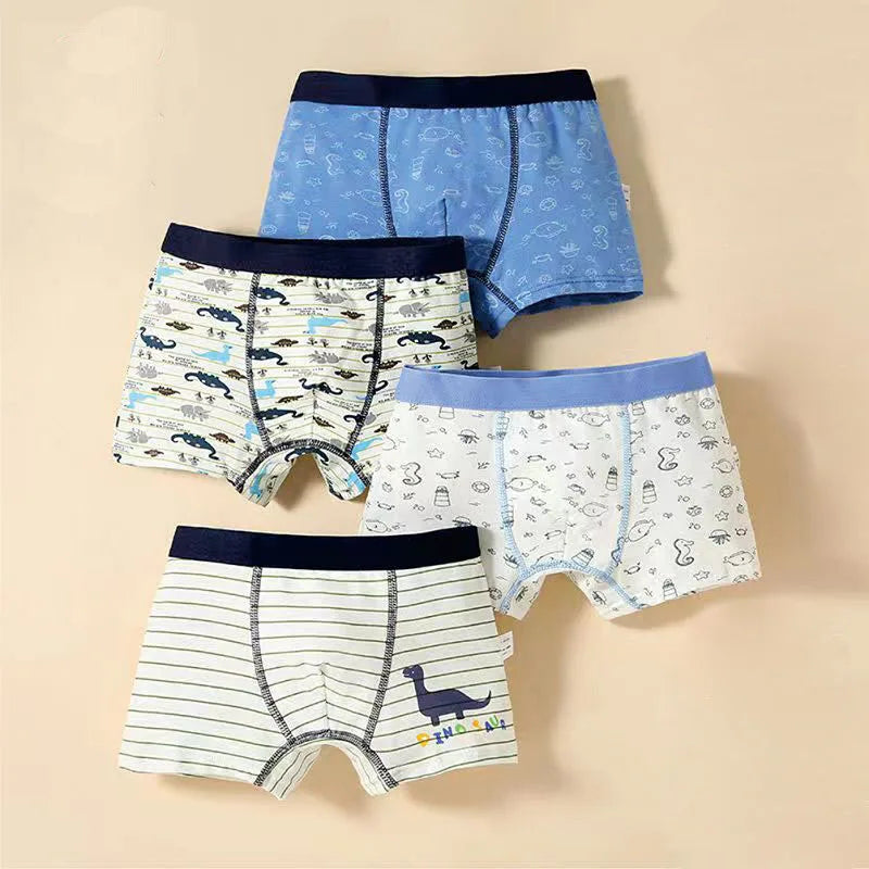 Cotton Kids Underwear 2023 Korean Cartoon Car Boxers for Boys Teenage Plaid Panties Shorts Boy Cute Underpants 2 4 8 12 14 Years