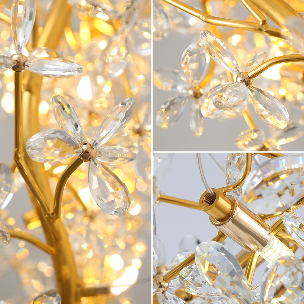 Modern Ceiling Chandelier Light Gold Crystal for Living Room Bedroom Transparent Flower Chandelier Indoor Lights Home Decor