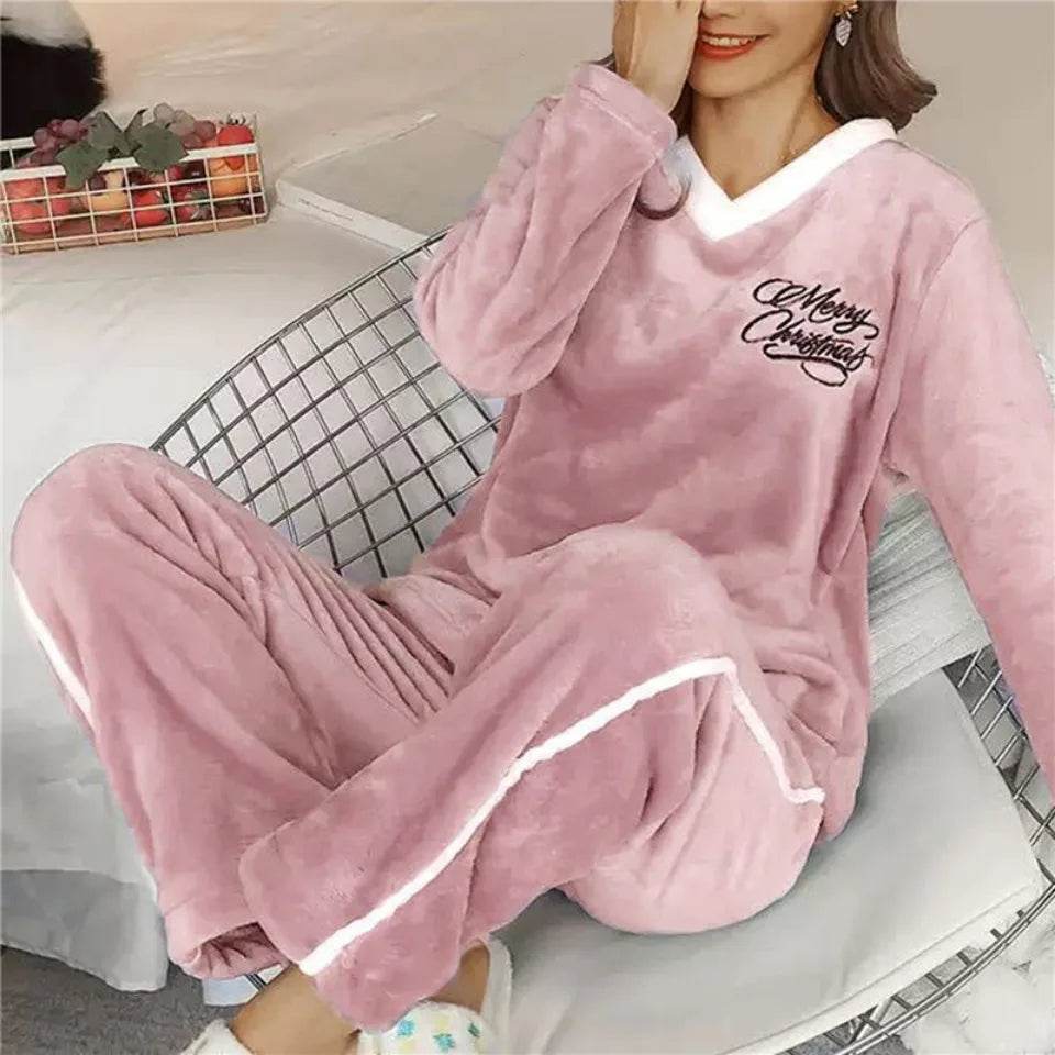 Autumn Winter Flannel Women's Pajamas Sets Polka Dots Printed Teddy Sleepwear Velvet Homewear Kawaii Girsl Pijamas Mujer Pyjama - AIAZ