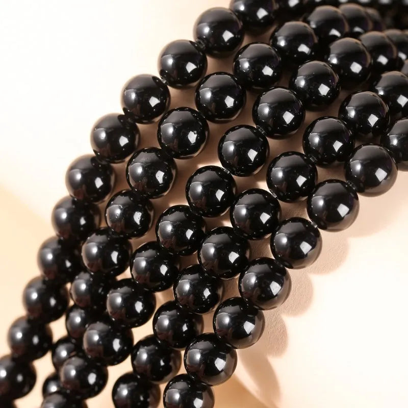 Natural Stone Golden Black Obsidian Bead Shinny Round Loose Gemstone Bead for Jewelry Making Diy Bracelet Necklace Accessory 15"