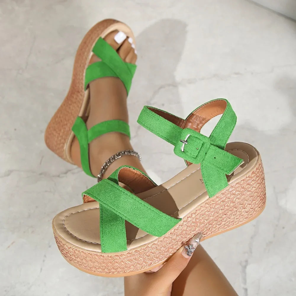 7cm Wedge Heel Summer New Fashion Platform Thick Bottom Buckle Casual Comfortable Walking Shoes Sandals for Women