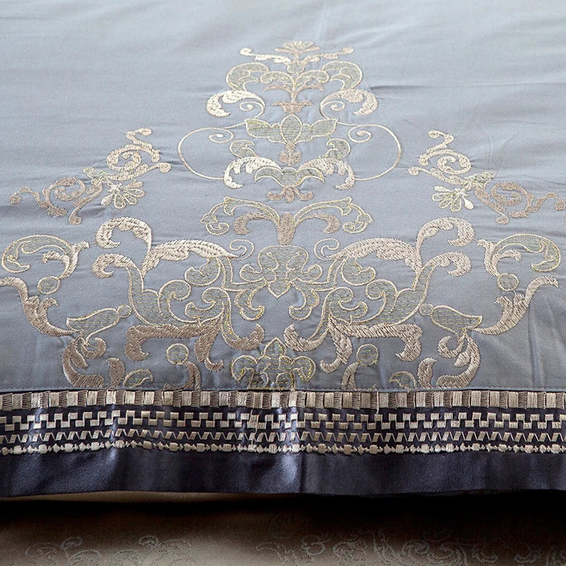 Sliver Gold Luxury Silk Satin Jacquard duvet cover bedding set queen king size Embroidery bed set bed sheet/Fitted sheet set
