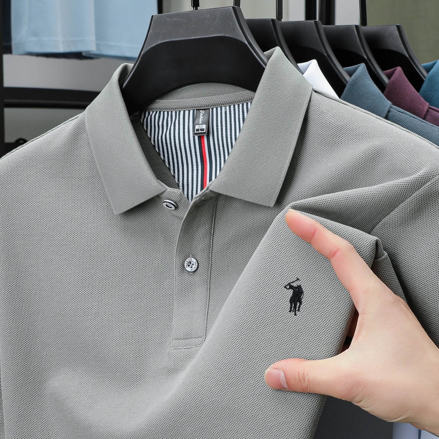 100% pure cotton summer new fashionable men's shortsleeved luxury customized business polo shirt exquisite embroidery Tshirt top - AIAZ