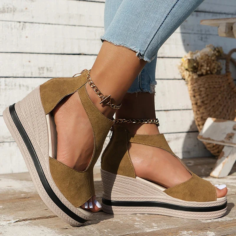 Summer Cover Heel Platform Sandals Women Fashion T-Strap Wedge Heel Sandal Female New Style Outwear High Heel Sandalias Mujer