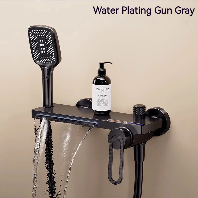 Bathtub Shower Faucet Single Handle Spout Mixer Tap With Hand Shower Wall Mount Platform Bath Mixer Water Faucet Wall Mounted