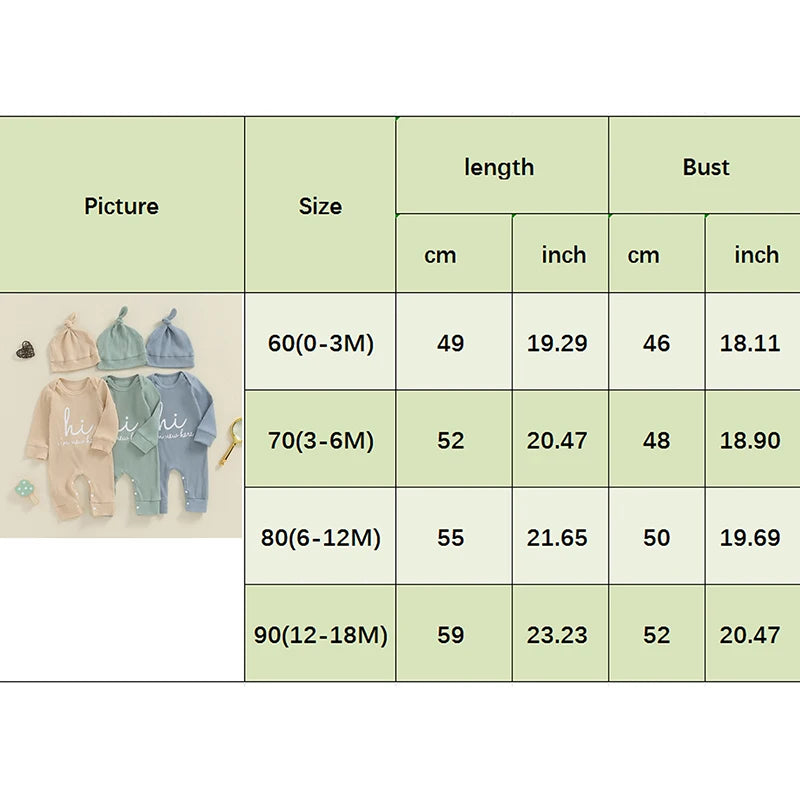 2024-05-08 Lioraitiin Baby Boys Romper Letter Print Long Sleeve Crew Neck Jumpsuits Spring Casual Infant Bodysuits with Hat