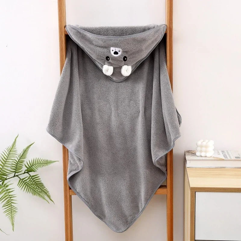 Hooded Coral Velvet Baby Bath Towel Cartoon Baby Elephant Wrap Blanket Super Absorbent Warm Bathrobe Newborn Baby Bath Towel