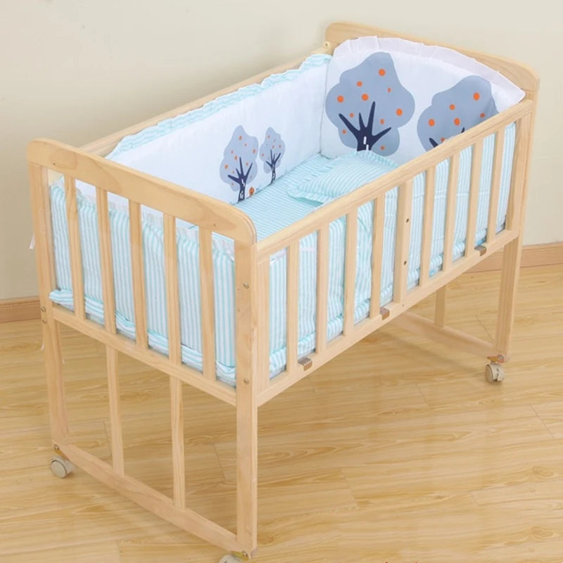 6pcs Cushion Cot Bumpers Baby Bed Bedding Kit Crib Bedding Cotton Removable Washable Include(4Bumpers+Matress+Pillow)