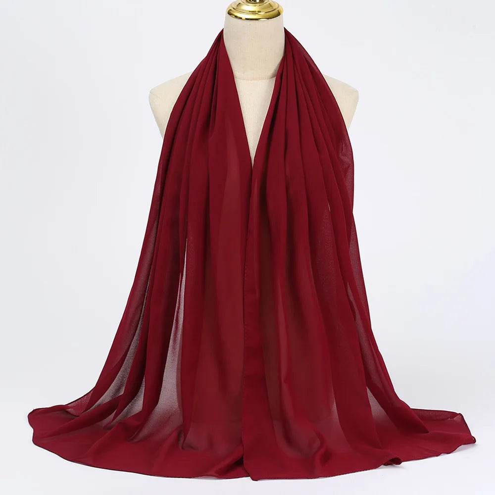 Muslim Chiffon Hijab Scarf Women Long Solid Color Head Wrap For Women Hijabs Scarves Ladies Muslim Veil Jersey Hijabs - AIAZ