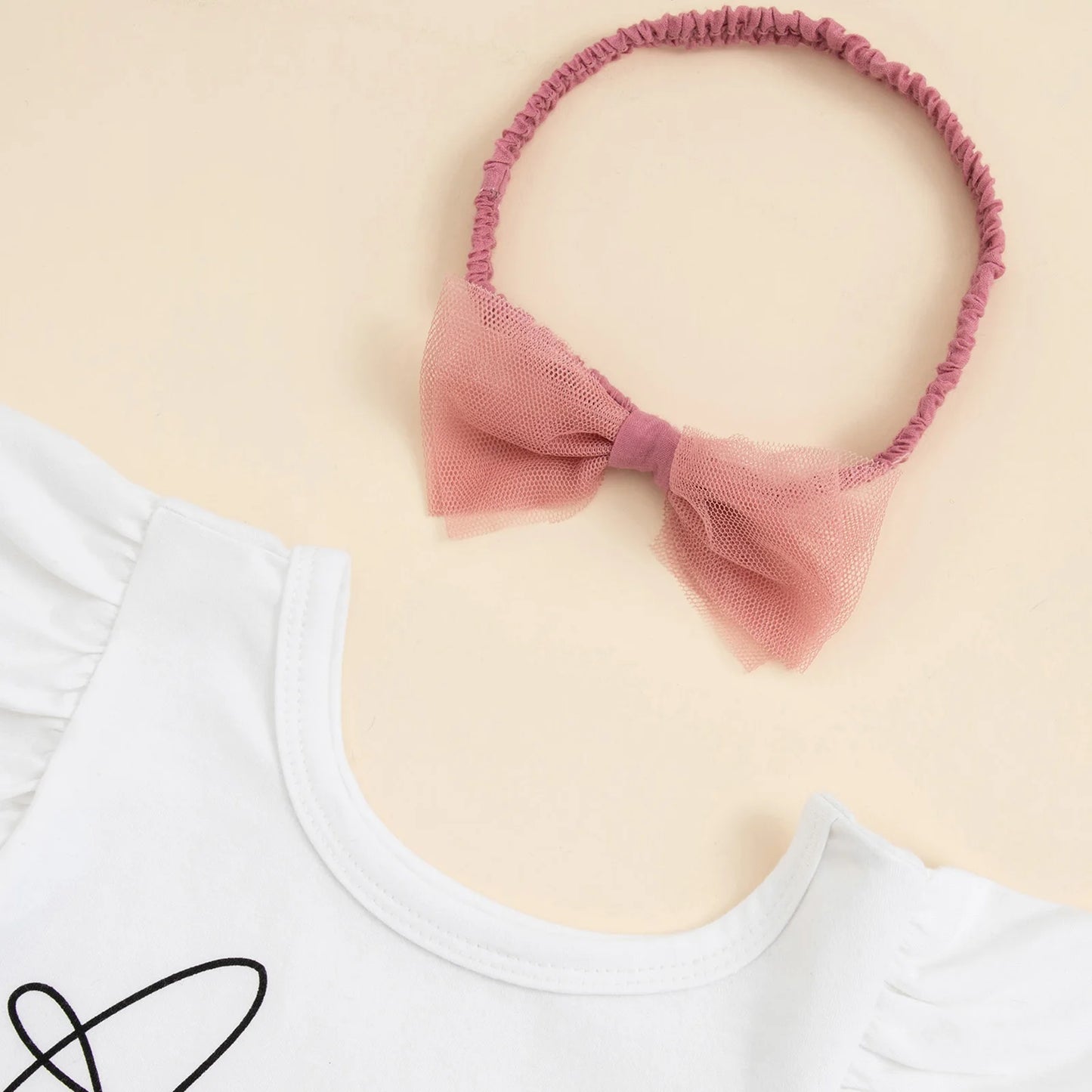 Citgeett Summer Infant Baby Girls Jumpsuit Set Letter Print Ruffle Sleeves Rompers and Mesh Skirt Headband Clothes