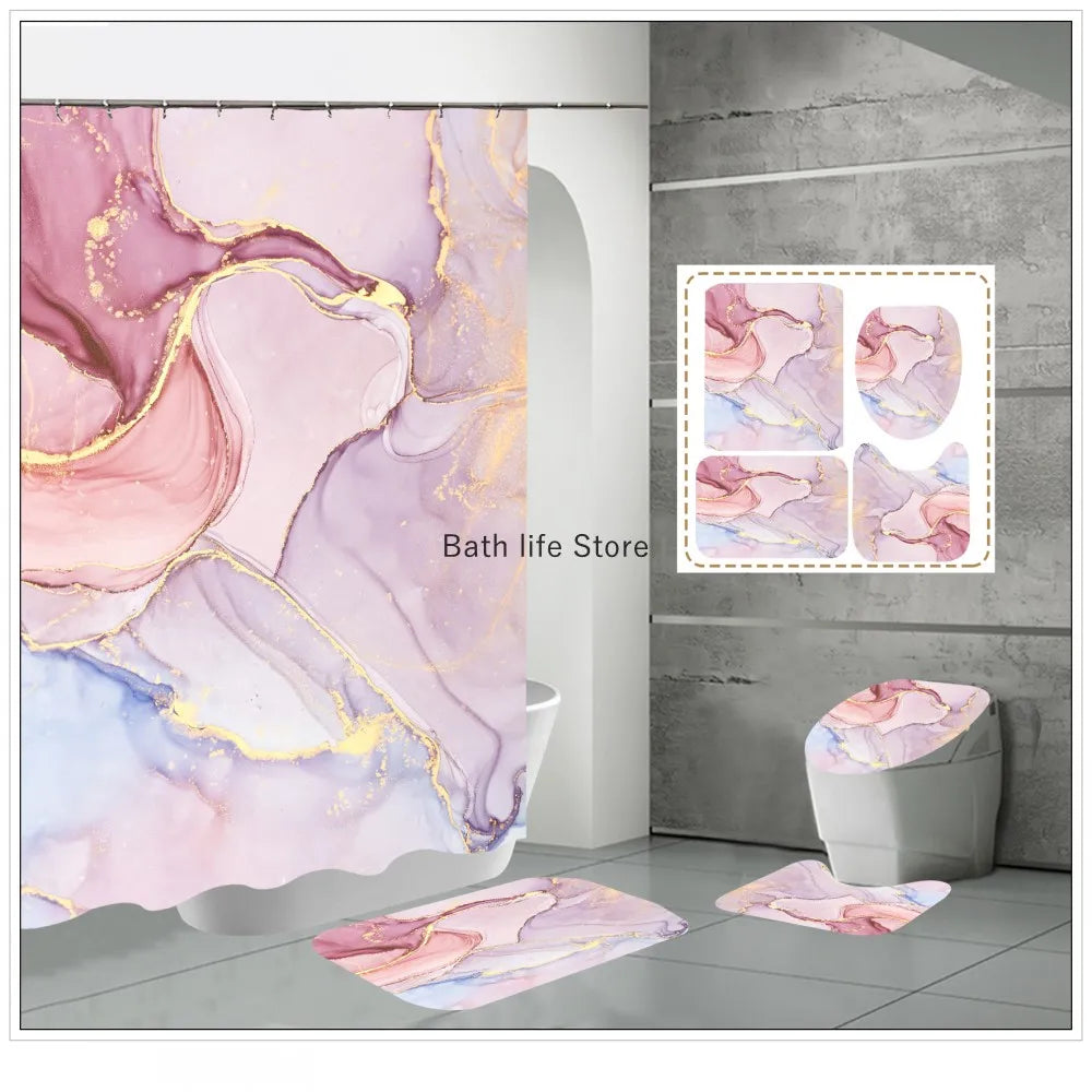 Pink Crack Shower Curtains Fashion Bathroom Curtain Bath Sets Toilet Cover Mat Non-Slip Washroom Rug Set Modern 180x180cm Hot