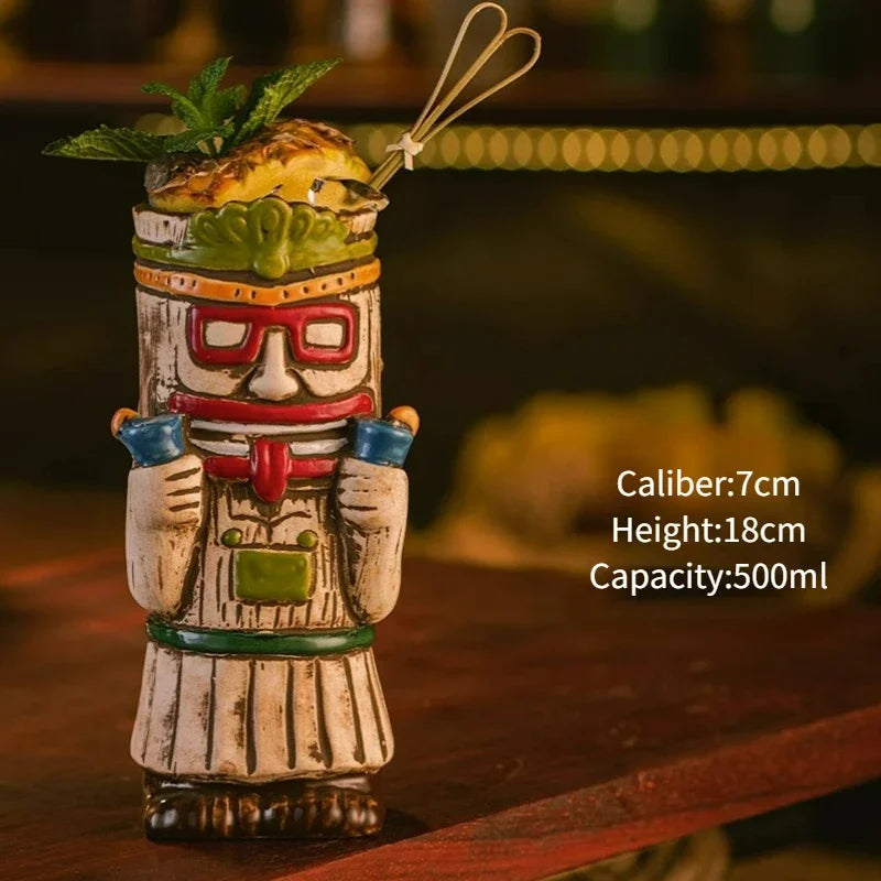 Creative Hawaiian Style Brown Tiki Mug Ceramic Cocktail Cup Drinkware For Party