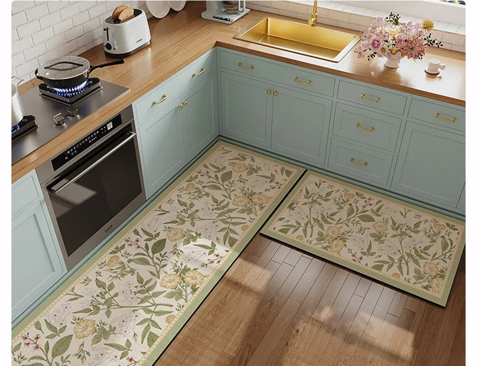 Kitchen Floor Mat Pvc Leather Waterproof Carpet Oil-proof Floral Rug Home Decoration Long Foot Mats Alfombra De Cocina 주방매트