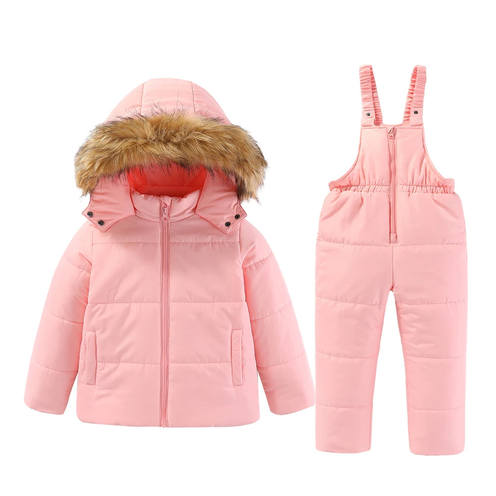 4-8T Kids Girls Ski Suits Hooded Snowboard Coats Children Winter Warm Pant Outdoor Sportwear Thick Cotton Snowboard Skiing Suit