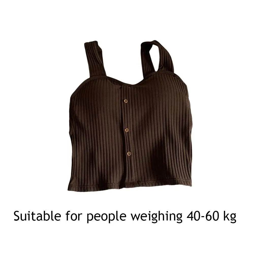 Women's Ribbed Tank Tops Y2K Cropped Tops with Bra Pads Knitted Button Down Suspenders Vest Sexy Camisole Female Short Tops - AIAZ