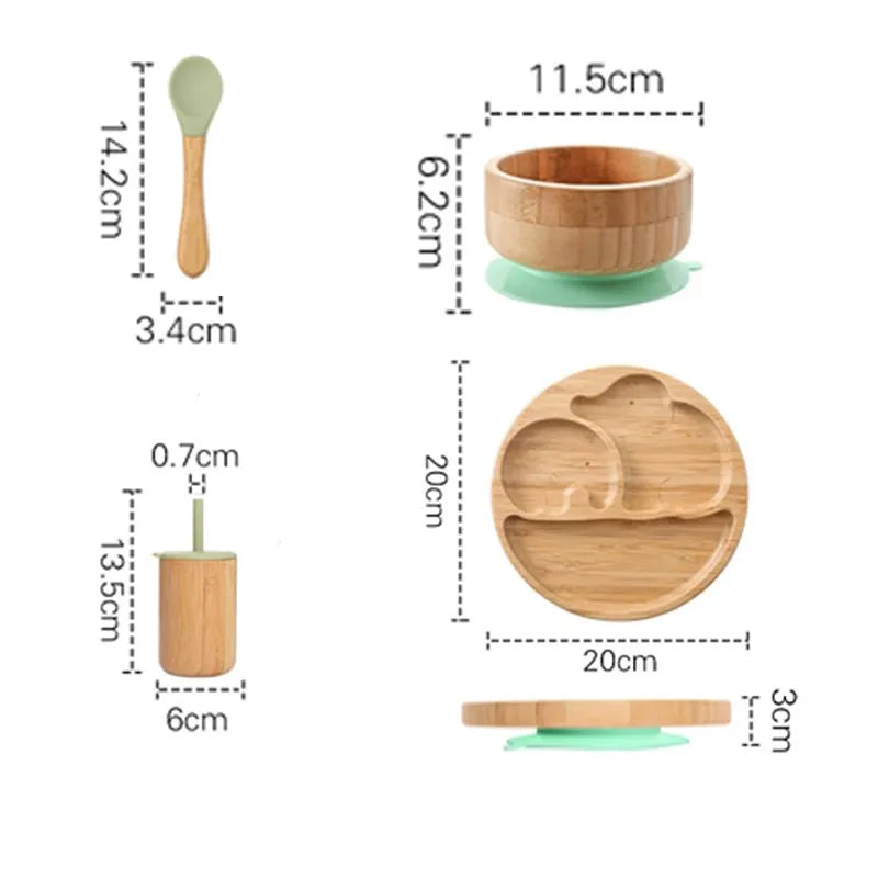 Wooden Dinner Plate Feeding Supplies Bamboo Baby Tableware Silicone Suction Plate Bowl BPA Free Baby Stuff Newborn Accessories