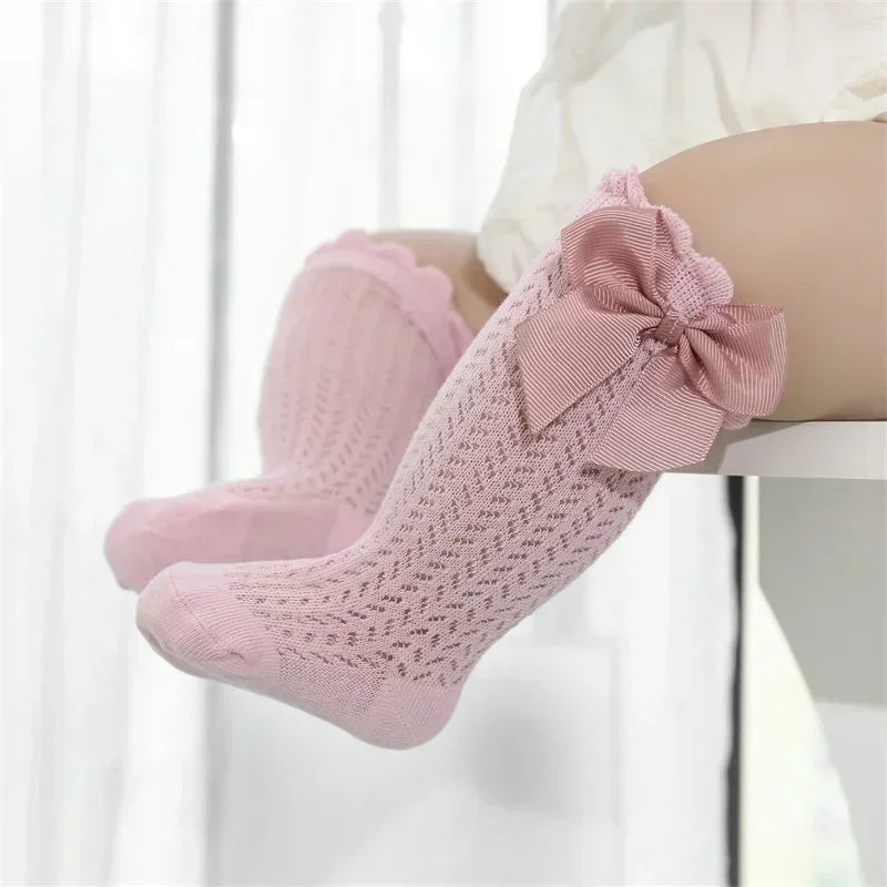 0-36M Baby Girl Socks Toddler Big Bow Cotton Summer Mesh Infant Knee Socks Newborn Long Princess Socks For Girls 2025