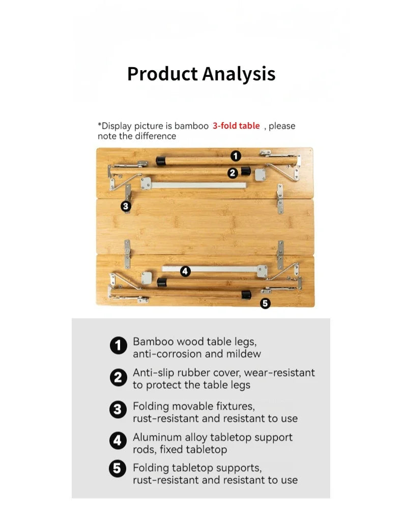 MOUNTAINHIKER Outdoor Camping Bamboo Folding Table Portable Fast Storage Folding Desk Outdoor Dining Table Picnic BBQ Table