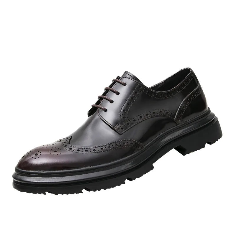 Mens Leather Dress Shoes Brogue Design Business Casual Shoes Spring Fashion Thick Sole Oxfords
