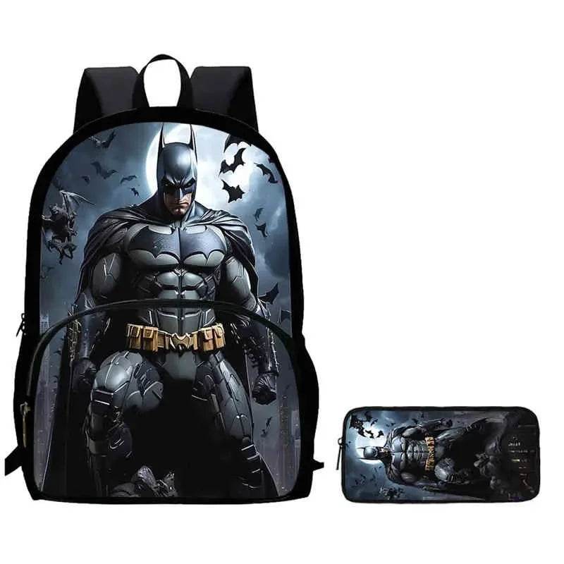 2Pcs Set School Backpack with Front Pocket,Cartoon Batman School Bags for Girls Boys,Large Batman Child Backpack for Aged 5-10 - AIAZ
