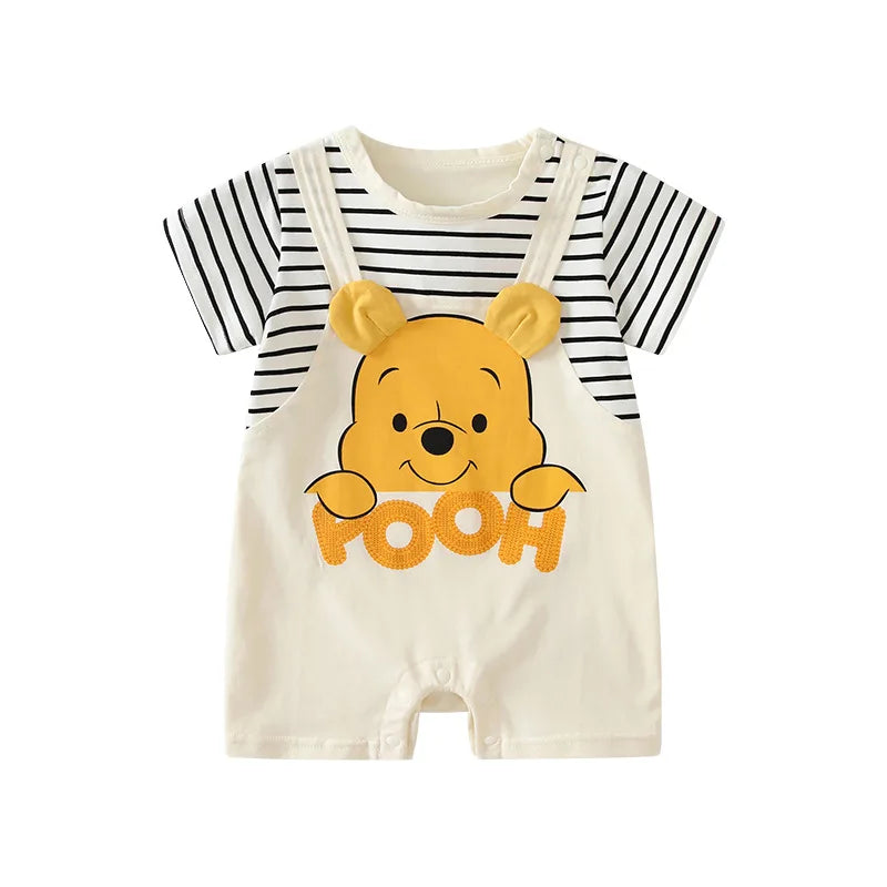Summer Baby Jumpsuit Cartoon Winnie the Pooh Comfortable Rompers for 0-2 Years Old Boy Girl Stripe Short Sleeve Bodysuits