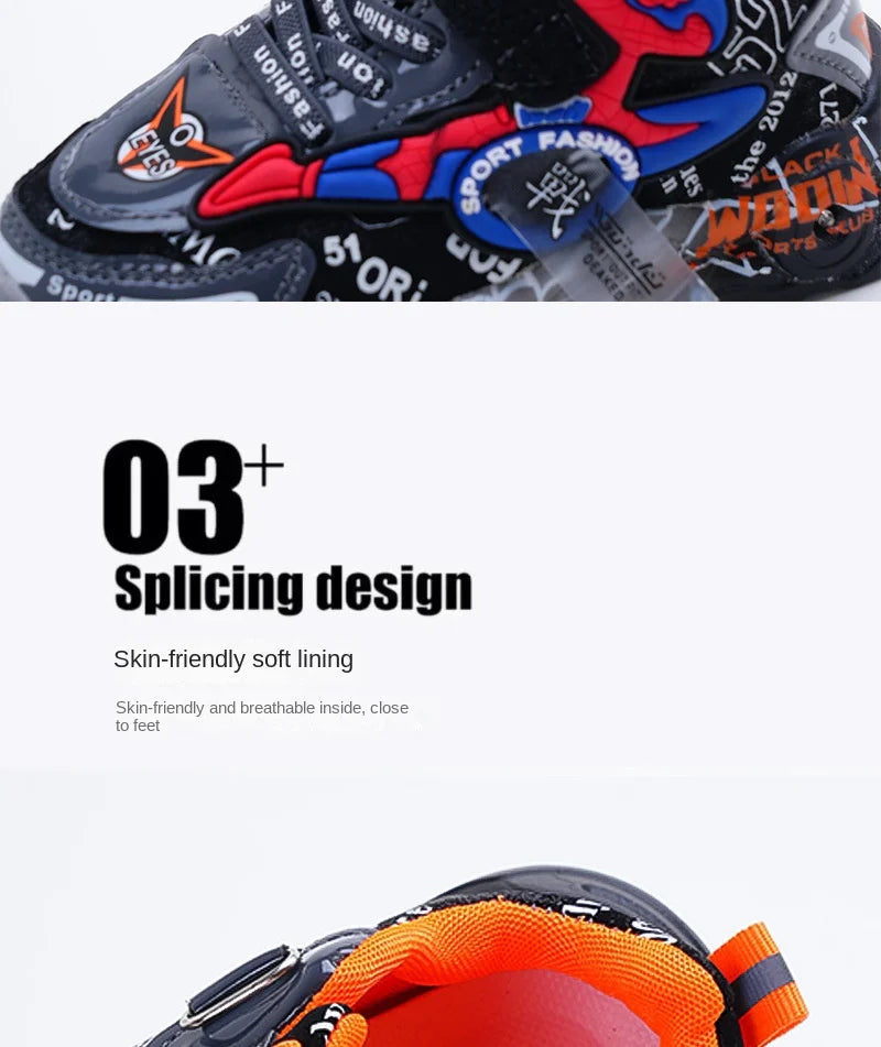 Disney LED Casual Sneakers Red Black For Spring Boys Spiderman Outdoor Shoes Children Lighted Non-slip Shoes Size 21-30