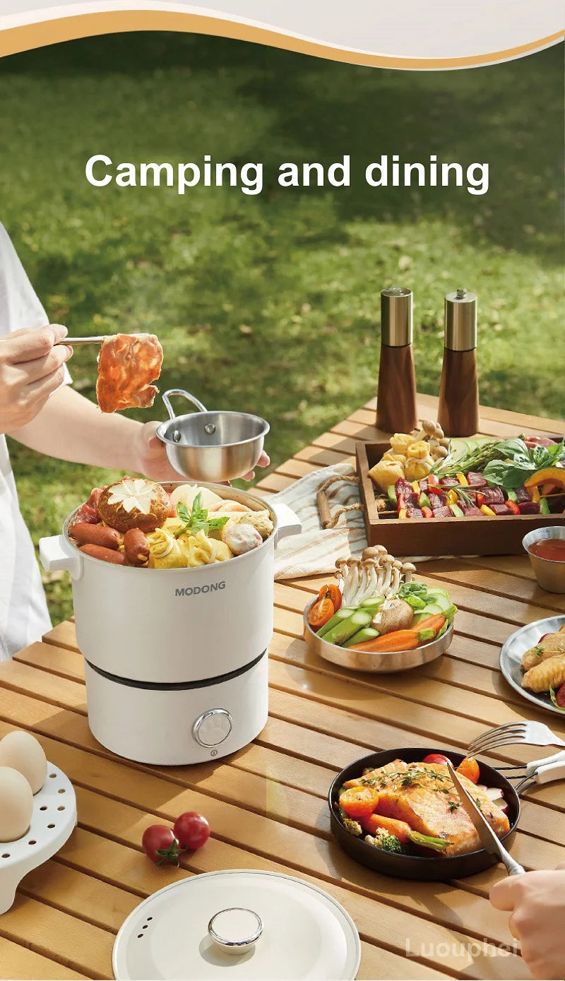 110V 220V Electric Cooking Pot 2L Folding Hotpot Multicooker Fried Pan Rice Cooker Dual Voltage Electric Skillet For Travel