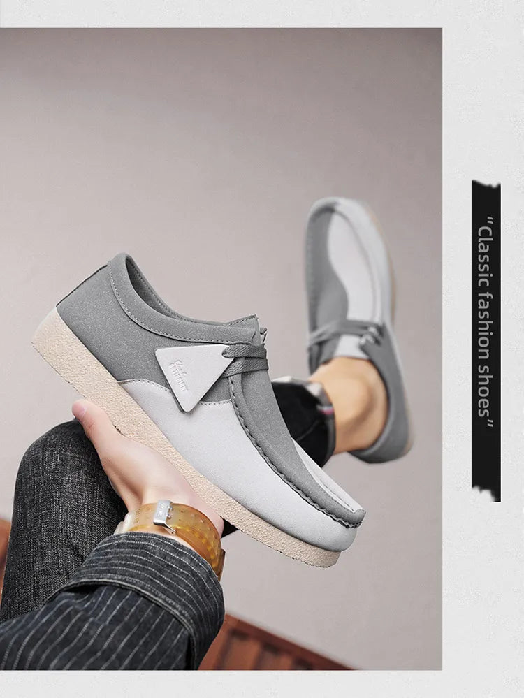 Fashion Khaki Casual Shoes For Men Suede Leather Loafers Men Platform Slip-on Men's Driving Shoes Lightweight Leisure Men Shoes