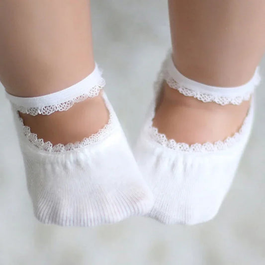 Newborn Baby Socks Summer Lace Baby Socks Solid Color Princess Baby Girl Infant Anti-slip Socks With Rubber Soles