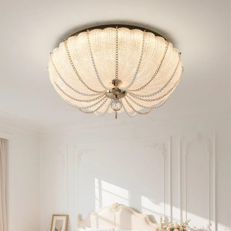 French Style Creamy Ceiling Light Warm Romantic Main Bedroom Room Lamp Eye Protecting Lighting Living Room Cozy Ambient