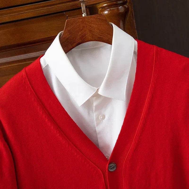 BROWON Brand Mens Sweater Cardigan Business Casual Classic V-neck Solid Color Cardigan Men Sweater Korean Fashion Mens Clothes - AIAZ