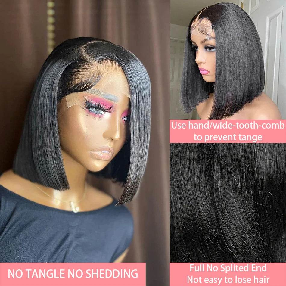 13x4 Straight Lace Frontal Bob Wig Human Hair Transparent 100% Human Hair 4x4 Lace Closure For Women Brazilian Wig 12 14 16 Inch - AIAZ