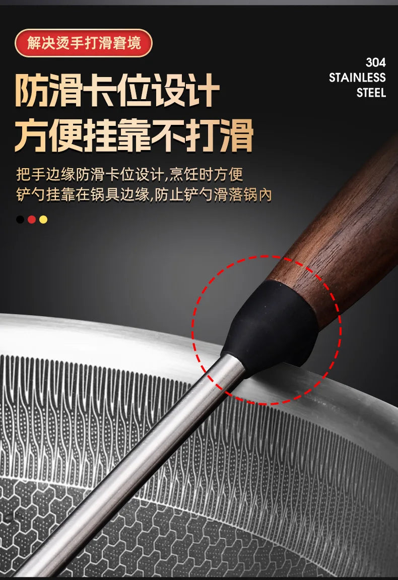 304 Stainless Steel Kitchenware Household Anti-scald Walnut Handle Cooking Spatula Set