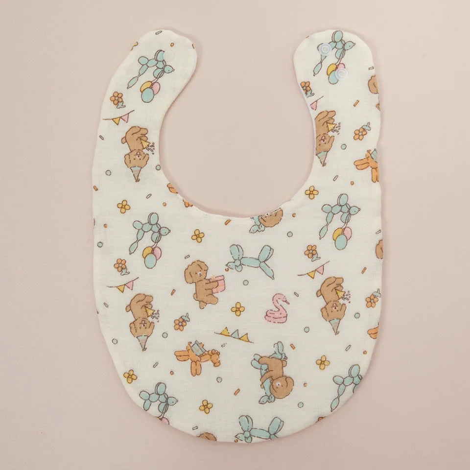 2Pcs/Set Baby Bibs Reusable Saliva Towel Good Absorption Soft 100% Cotton Gauze Cartoon Print Adjustable Baby Feeding Bibs