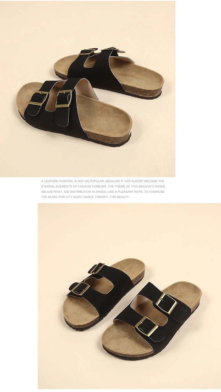 Flat Slippers For Women 2025 New Luxury Men Indoor Bottom Non Slip Cork Slippers Women's Beach Outdoor Home Flip Flops Sandals