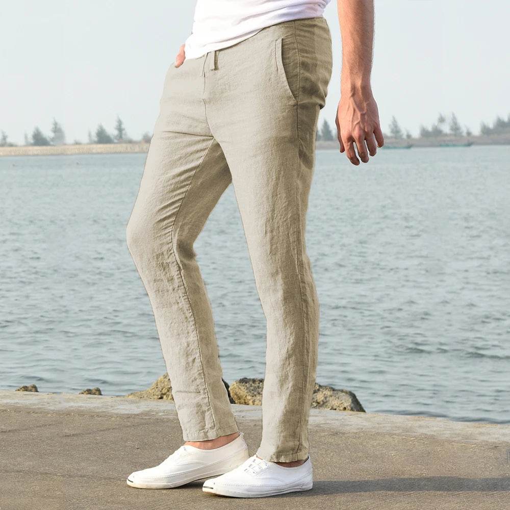 Men's Cotton Linen Pants Male Autumn New Breathable Solid Color Linen Trousers Fitness Streetwear S-3XL - AIAZ